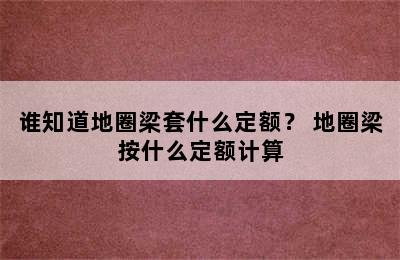 谁知道地圈梁套什么定额？ 地圈梁按什么定额计算